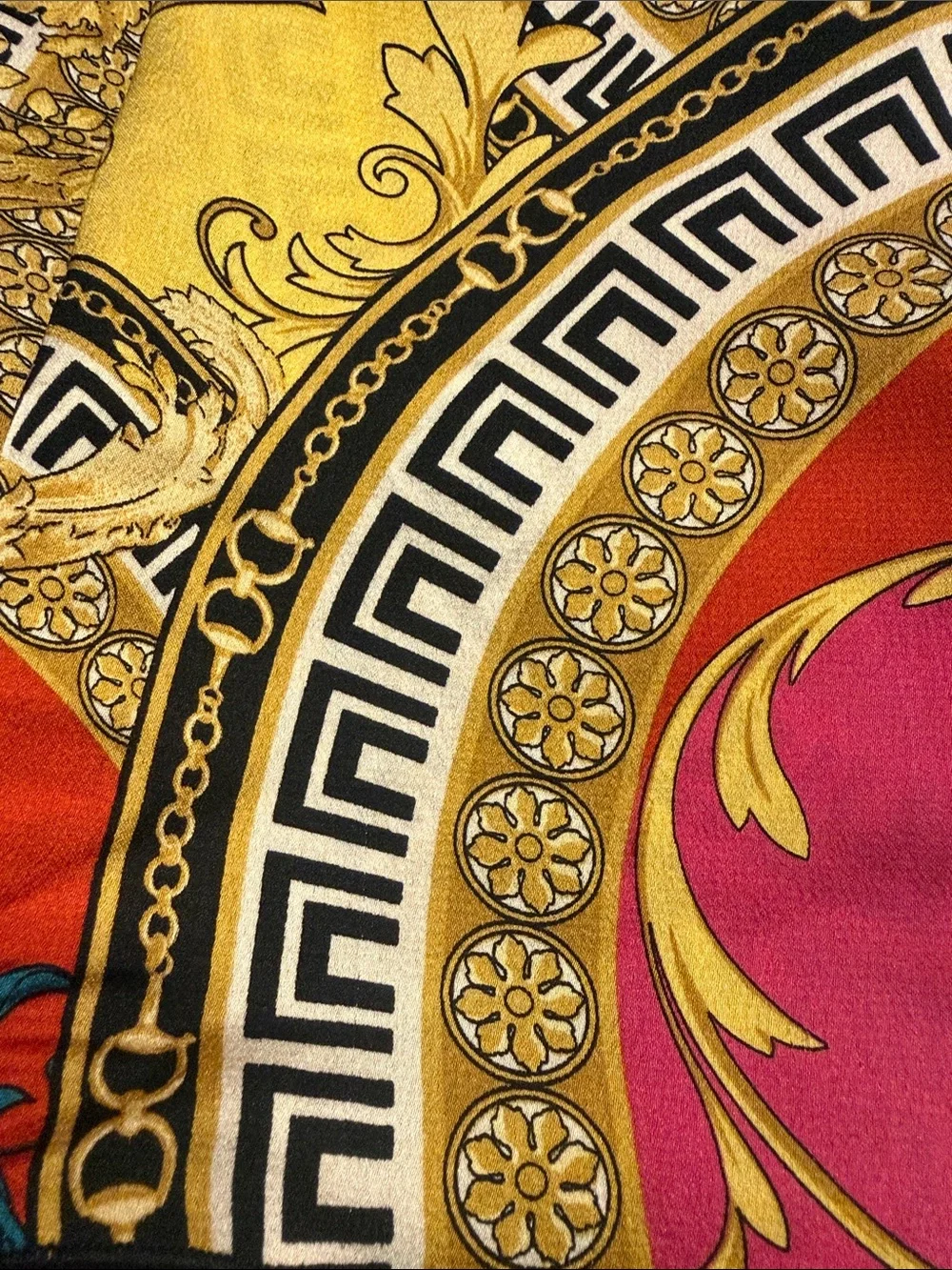Gold and Black Printed Silk Scarf